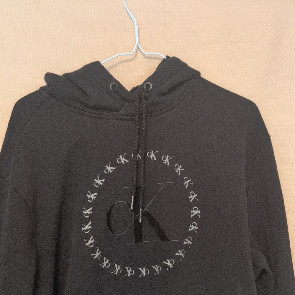 Calvin Klein CK Felt Lettering Spell Out Logo Black Hoodie Size Large